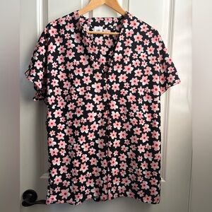 Cabi Harmony Starflower Floral Pleated Blouse Top Size L